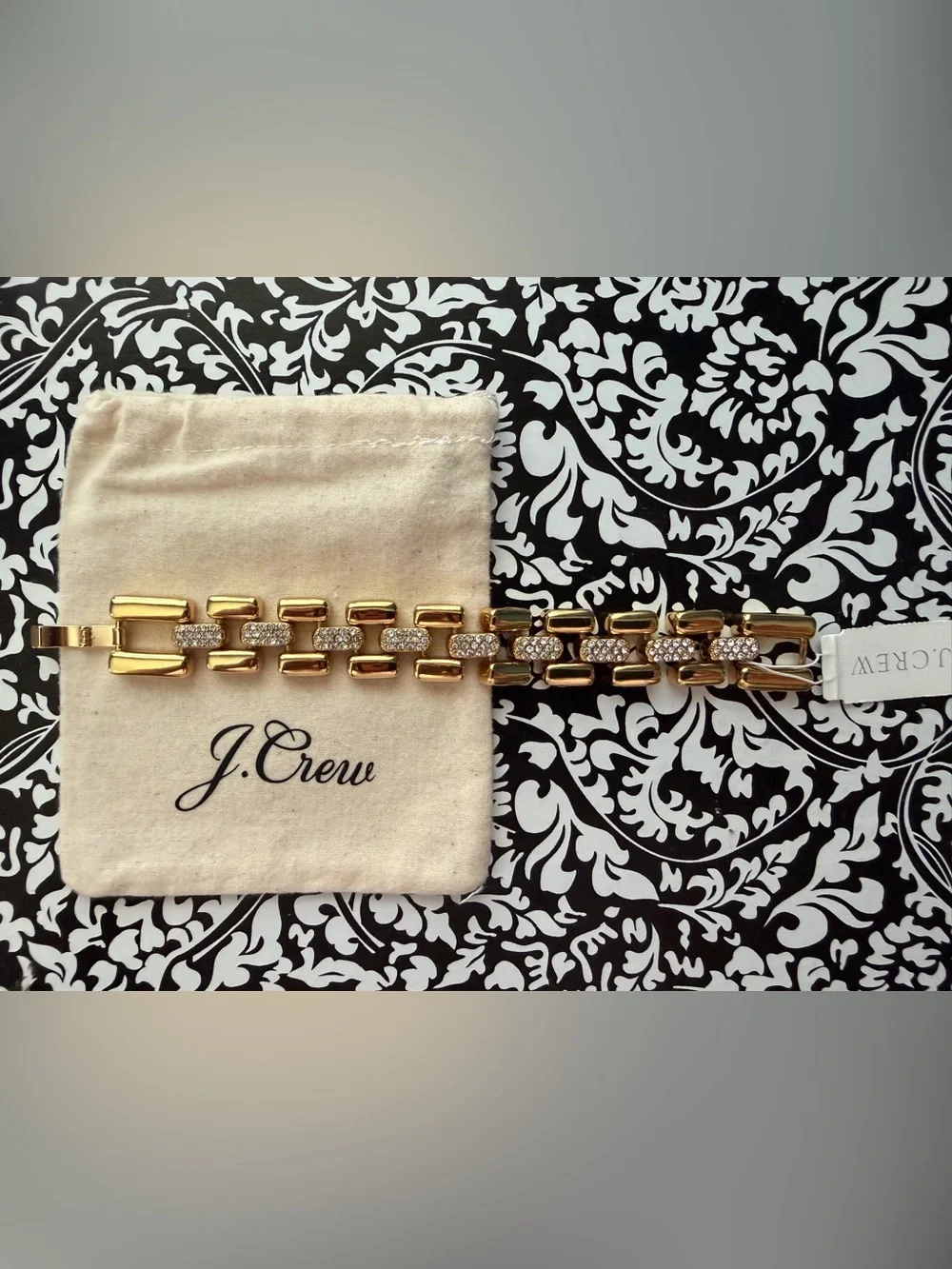 J.Crew Gold Crystal Pavé Flat-Link Bracelet NEW Sparkle Statement Jewelry Luxury